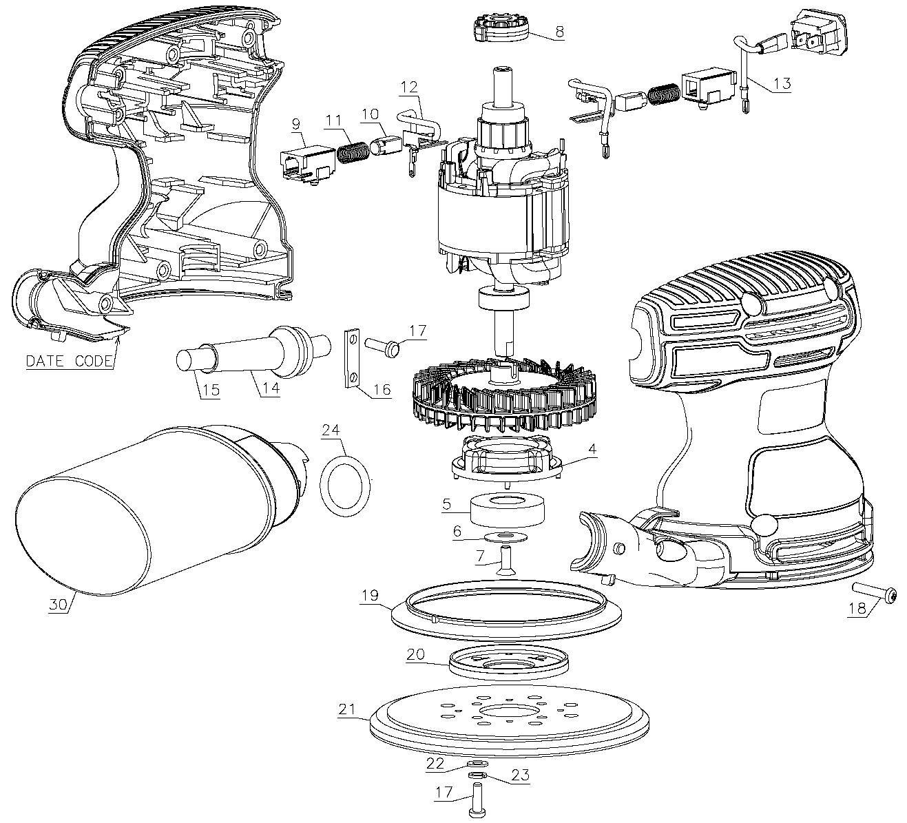 Default Diagram and Parts List for BDERO100 Type 1 Black and Decker 